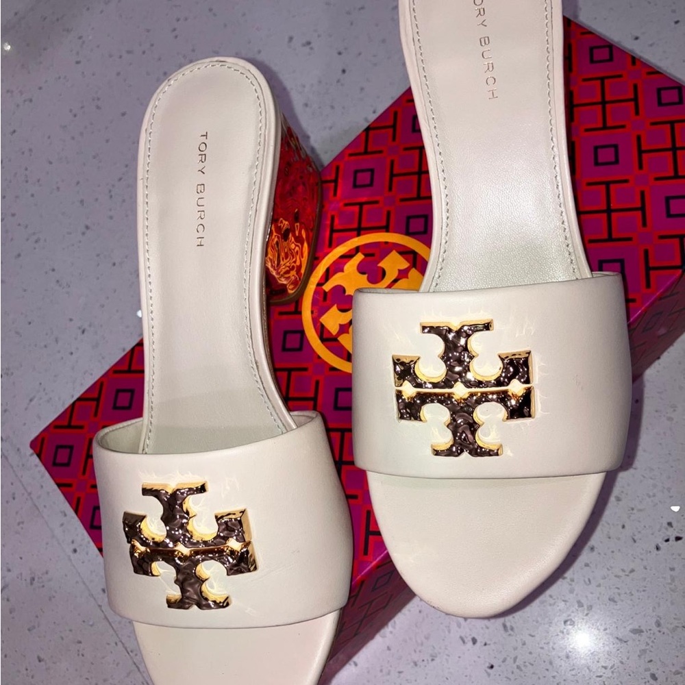 Tory Burch White/Gold Slide Sandals Women Size 6.5
